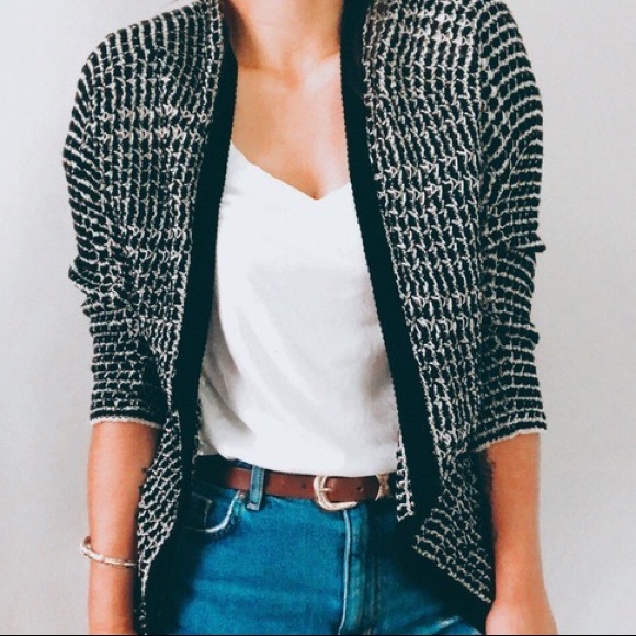 Lucky brand open knit cardigan Medium black/cream - Picture 5 of 5